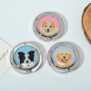 Portable Foldable Handbag Hook Zinc Alloy Table Bag Hanger Cute Cat Dog Pattern Office Travel Desk Storage Accessory For Women