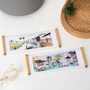 Chinese Style Scroll Shape Fridge Magnet Synthetic Resin Landscape Painting Tourism Souvenir Fridge Sticker Home Decoration