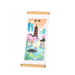 Traditional Chinese style scroll fridge magnet with Suzhou city landscape illustration