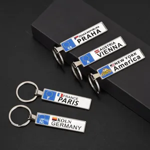 Portachiavi Rettangolare in Metallo Stile Targa Souvenir di Viaggio in Lega di Zinco per Auto Borse Uomo Donna Regalo
