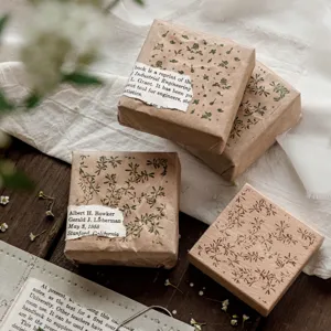 Vintage Beech Wood Rubber Stamp Silent Poem Series Aesthetic Floral Star Pattern For DIY Scrapbooking Journal Craft Decoration Stamp