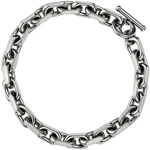 Macro view of high-polished stainless steel heavy link bracelet with toggle clasp