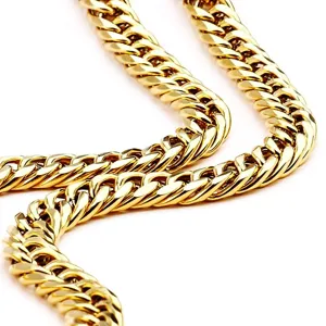 Macro detail of high-quality 18K gold-plated Cuban link necklace with polished finish
