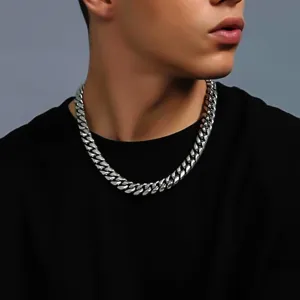 Heavy duty stainless steel Cuban link necklace for men hip hop style on model