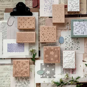 Mo Card beech wood stamp for journal decoration, Silent Poem series floral patterns.