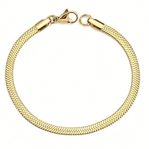 Minimalist Stainless Steel Herringbone Snake Chain Bracelet For Men Women Gold Silver Plated Flat Hand Chain Jewelry Gift