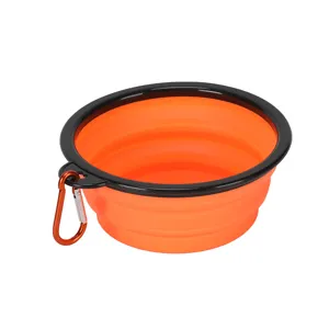 Portable collapsible pet bowl 650ml silicone dog food water feeder with carabiner clip