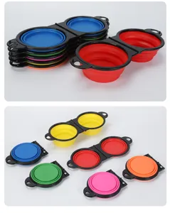 ciotola pieghevole doppia per animali domestici 350ml in silicone per viaggi.