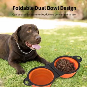 Ciotola Pieghevole Portatile per Cani in Silicone Doppia Ciotola Esterno Viaggio Alimentazione Contenitore Acqua Cibo Articoli per Animali