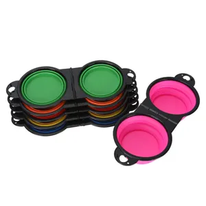 Doppia ciotola pieghevole per animali in silicone portatile per viaggi e pasti all'aperto