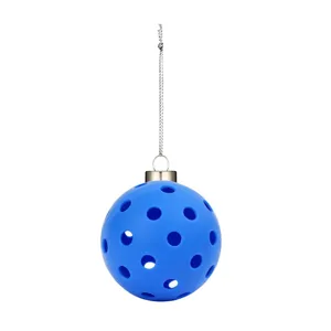 Decorazione per albero di Natale pickleball blu perforato pendente per feste.