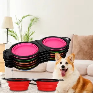 Doppia ciotola pieghevole in silicone per animali domestici, ideale per viaggi all'aperto.