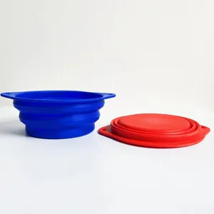 Portable collapsible pet bowl silicone dog feeding bowl outdoor travel bowl with dual handles