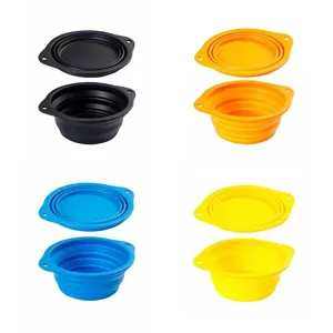 Portable collapsible pet bowl silicone dog food bowl with hanging holes outdoor travel