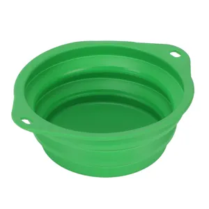 Portable collapsible pet bowl green silicone dog cat feeding dish travel outdoor hanging design