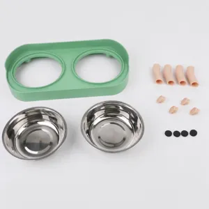 Doppia ciotola per animali in acciaio inossidabile con supporto antiscivolo per cani e gatti.