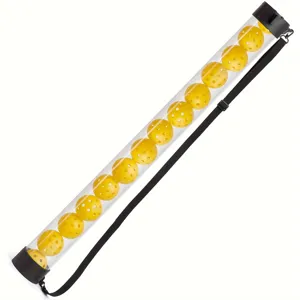 Tubo raccoglitore per pickleball trasparente con tracolla e palline gialle per una facile raccolta