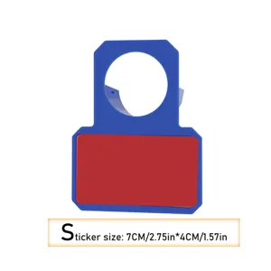 Gedetailleerd detailgezicht van de blauwe zwembadpijphouder met rode zelfklevende sticker.