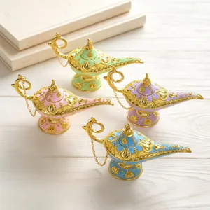 Vintage Aladdin Magic Lamp Ornament Retro Zinc Alloy Wishing Pot Relief Decoration For Home Study Office Light Luxury Gift