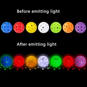 LED glowing pickleball 40 holes hollow night light ball for indoor and outdoor sports training.