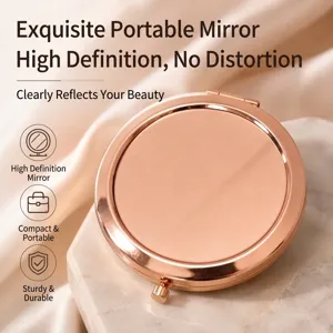 Draagbare Ronde Metalen Make-up Spiegel Compacte Dubbelzijdige Zakspiegel Voor Handtas Reizen Dames Cadeau