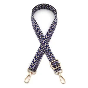 Adjustable woven replacement strap with chevron pattern and gold-tone clasps