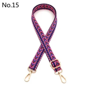 Adjustable ethnic zigzag woven bag strap with gold metal lobster clasps