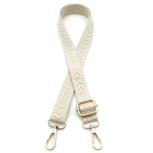 Verstellbarer 2,5 cm beige gewebter Taschenriemen mit goldenen Karabinerverschlüssen