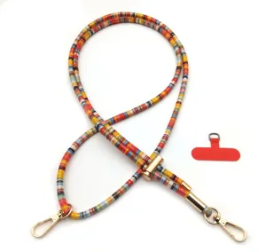 Bohemian retro colorful adjustable phone lanyard strap with golden metal hooks and red patch