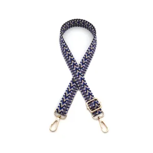 Adjustable ethnic pattern shoulder strap for crossbody bags with gold hardware hooks