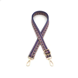Adjustable woven replacement strap for bags with ethnic chevron pattern and gold clasps