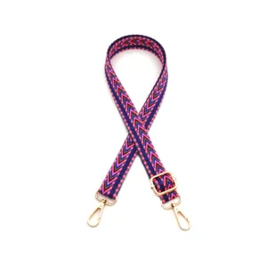 Adjustable narrow crossbody bag strap featuring colorful bohemian geometric patterns