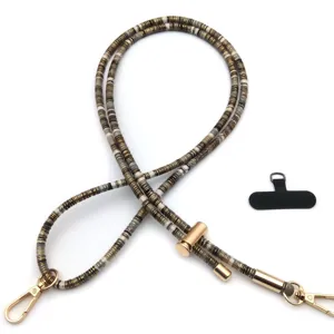 Vintage retro adjustable beaded phone lanyard strap with gold metal hooks and phone patch