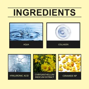 Banner ingredienti del siero per la cura della pelle a base di erbe con acqua ed estratti.