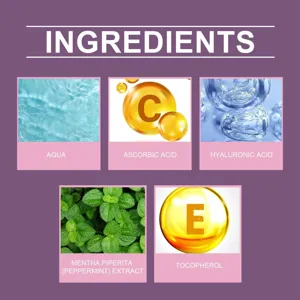 Vista di dettaglio con ingredienti attivi come acido ialuronico e vitamina C.