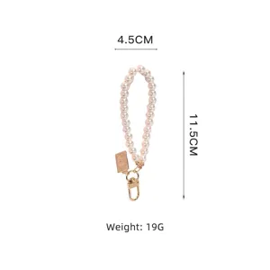 Detailed size chart for the elegant pearl beaded phone strap and keychain accessory.