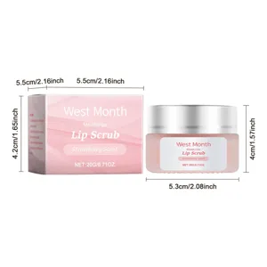 Exfoliante de labios de fresa West Month, tarro y caja, cuidado exfoliante e hidratante.