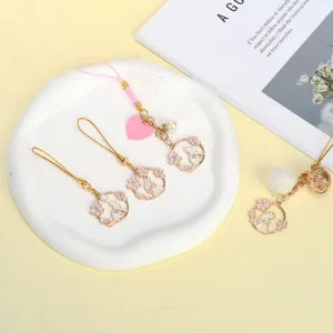 Cute Alloy Rabbit Cat Keychain Phone Lanyard Creative Zinc Alloy Enamel Bag Charm Artificial Pearl Pendant Gift For Women