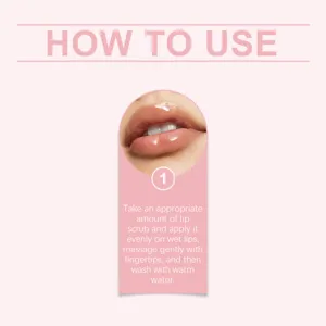 Guía de uso del exfoliante labial que muestra cómo aplicar el tratamiento para labios suaves.