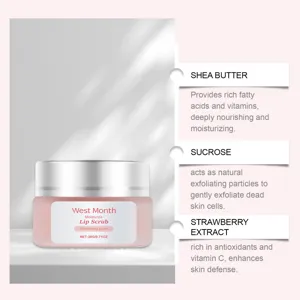 Exfoliante labial West Month con aroma a fresa, elimina suavemente la piel muerta e hidrata.
