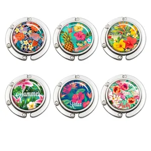 Portable Foldable Zinc Alloy Purse Hook For Table Desk Girls Bag Hanger Office Creative Flower Pattern Summer Theme Metal Storage Hook