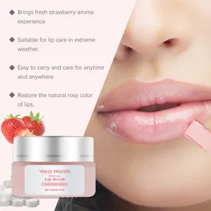 WEST MONTH exfoliante labial de fresa para labios suaves, exfoliación suave y cuidado.