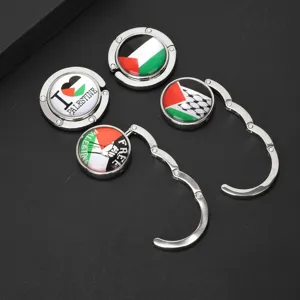 Portable Folding Bag Hook Palestine Flag Pattern Desktop Handbag Hanger Metal Glass Table Purse Hook For Women Jewelry