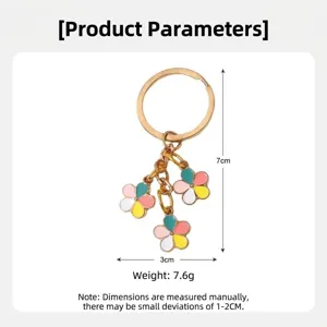 Detailed dimension and weight specifications for a colorful flower metal keychain pendant