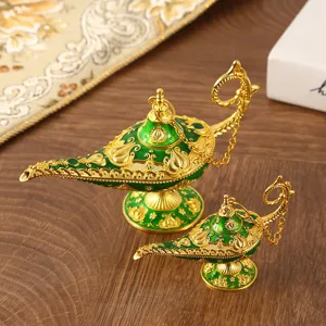 Prachtige goud en groene Aladdin toverlampen in twee maten voor luxe tafeldecoratie thuis