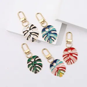 Tropischer Monstera Blatt Schlüsselanhänger Metall Bunte Emaille Pflanzenblatt Tasche Anhänger Gold Geschenk Damen Mädchen