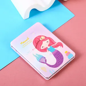 Tragbarer Leder-Make-up-Spiegel für Mädchen mit süßem Meerjungfrau-Cartoon-Design