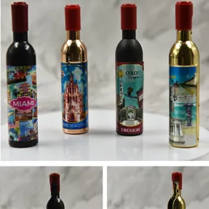 Miniature wine bottle magnetic opener with souvenir designs for home fridge decor