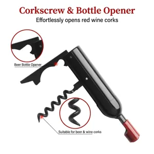 Bottle shaped magnetic wine opener with folding stainless steel corkscrew and beer cap lifter