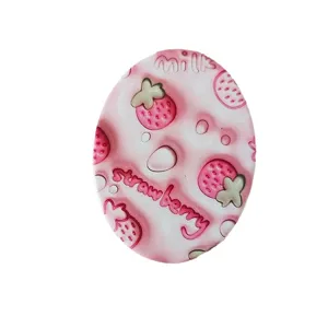 Tragbarer ovaler Klappspiegel mit süßem rosa Erdbeermilch-Design für Schülerinnen